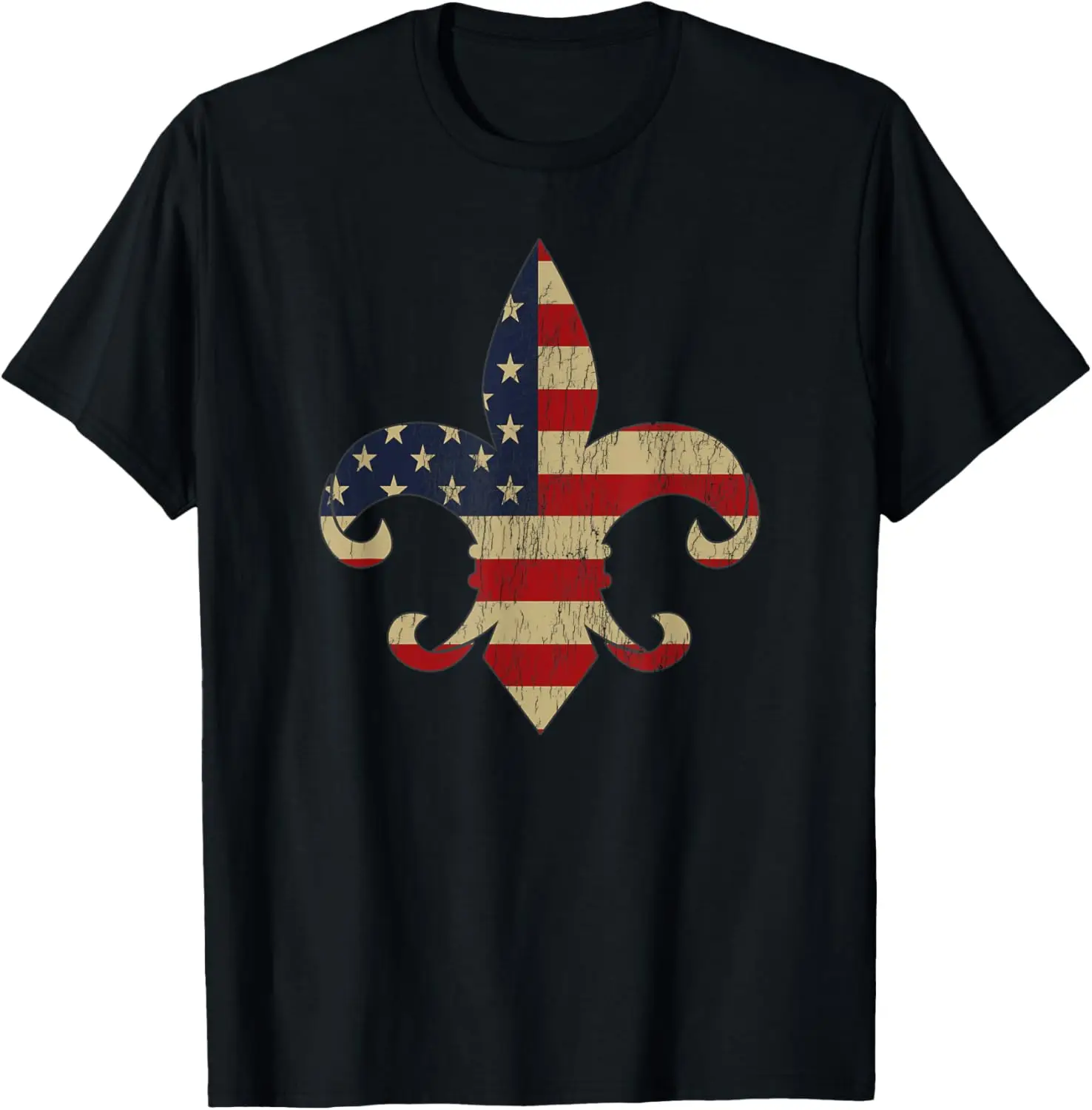 

Fleur De Lis American Flag Distressed Vintage Look T-Shirt