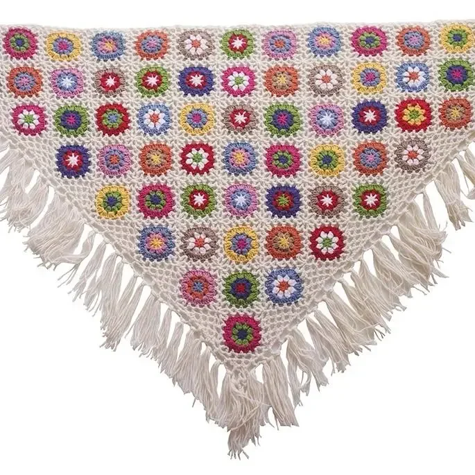 2025 Pure Handmade Retro Mori Girl Mori Arts Fan Knit Hollow Scarf Shawl Original Triangle Scarf Tassel Cape