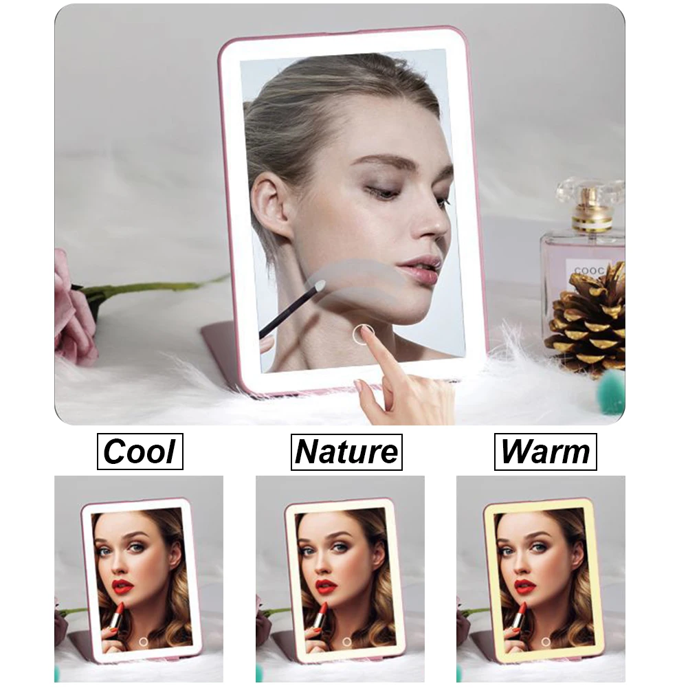 USB Charing Folding Makeup Mirror 10x Magnifying Touch Screen Dressing Cosmetic Glass LED Light Bedroom Beauty Vanity Table Tool