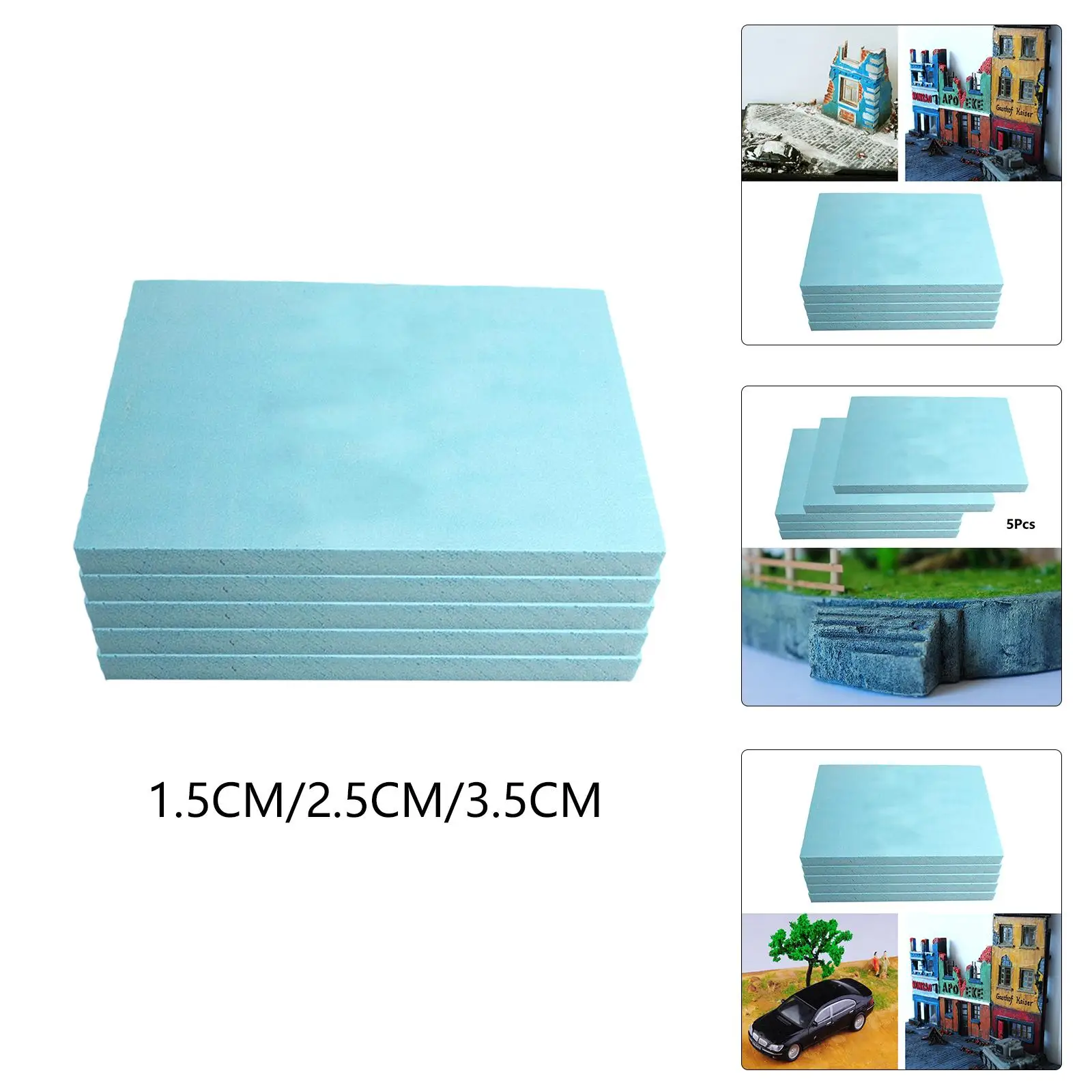 5Pcs Foam Rectangle Blocks Polystyrene Boards for DIY School & Home Art Landscape Scenery Miniature Garden Modeling Accessory