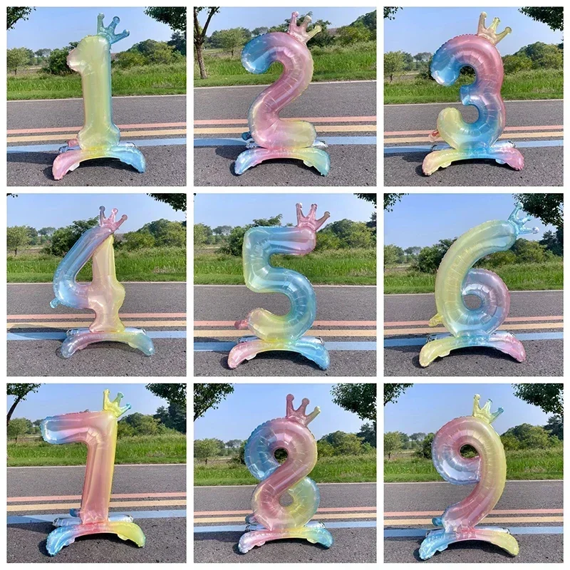 

32 Inch Colorful Crown Standing Number Aluminum Film Balloon Baby Birthday Party Photo Decoration Props 0 1 2 3 4 5 6 7 8 9