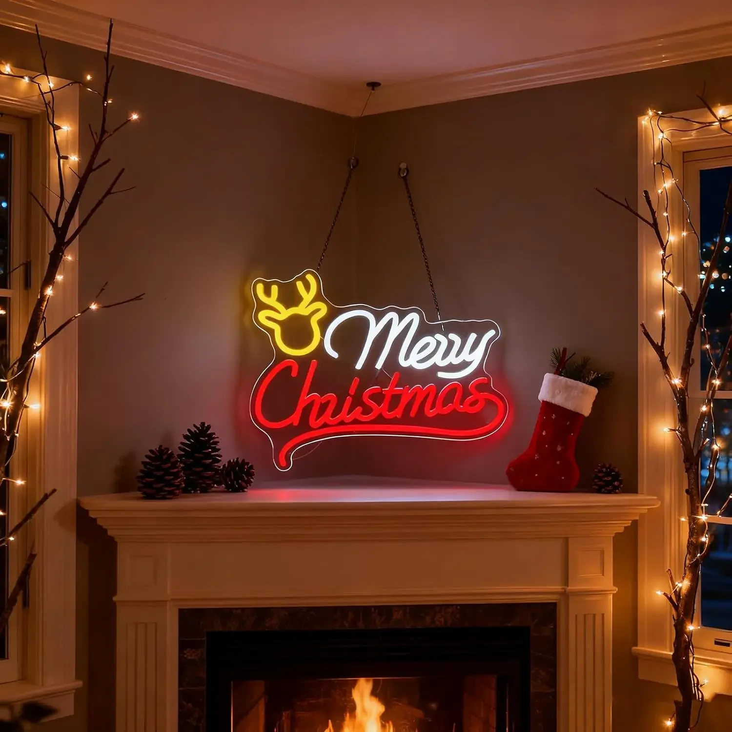 Merry Christmas Reindeer Neon Sign USB Powered LED Neon Light,Xmas Party Bedroom Home Window Bar Holiday Decoration Gift