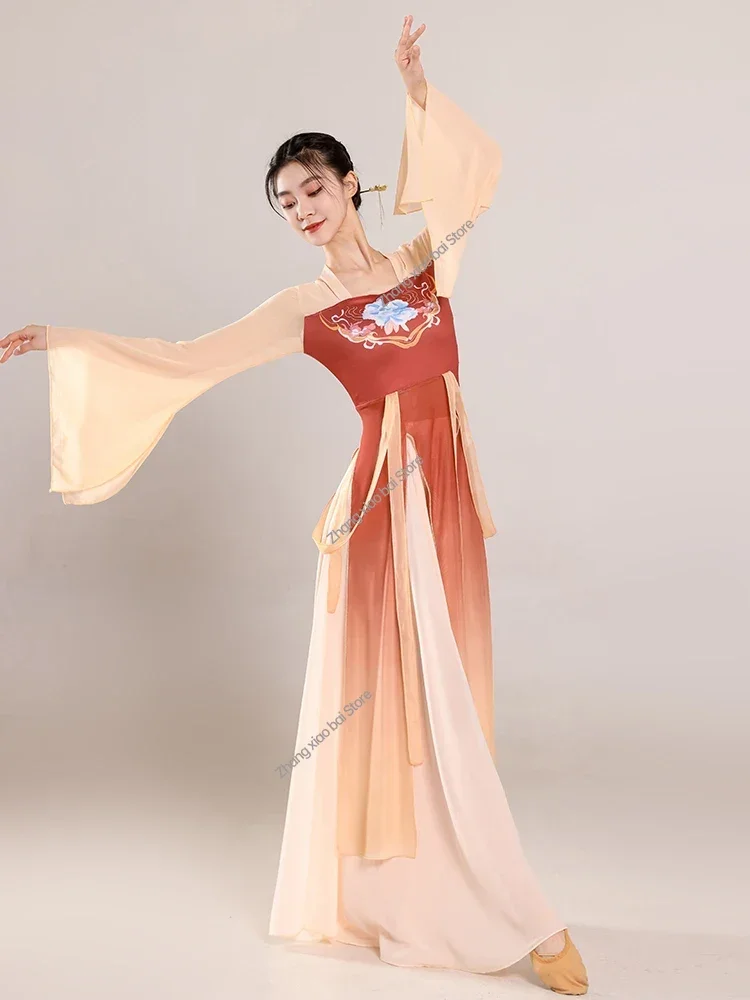 Classical Dance Costume Women Chinese Dance Practice Clothes Fluttering Long Sarong Costume Stage DanceWear Performance