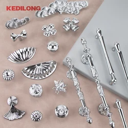 KEDLO French Light Luxury Bright Silver Cabinet Pattern Knob Furniture Hardware Modern Simple Tie Handle Drawer Chrome Handle