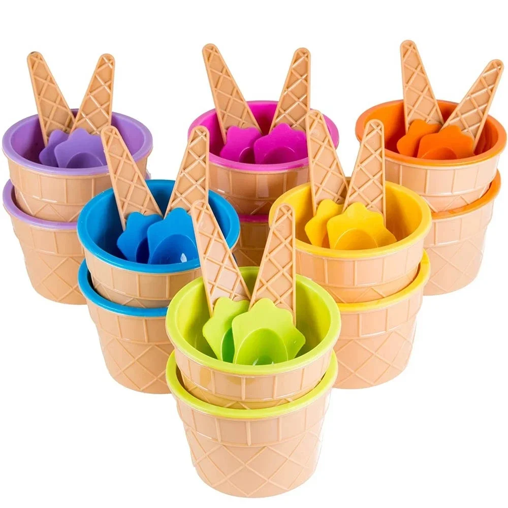 7pcs Vibrant Color Ice Cream Bowls with Spoons Dessert Sundae Dishes Set for Birthday Holiday Party Ice Cream Favor Gift Decor