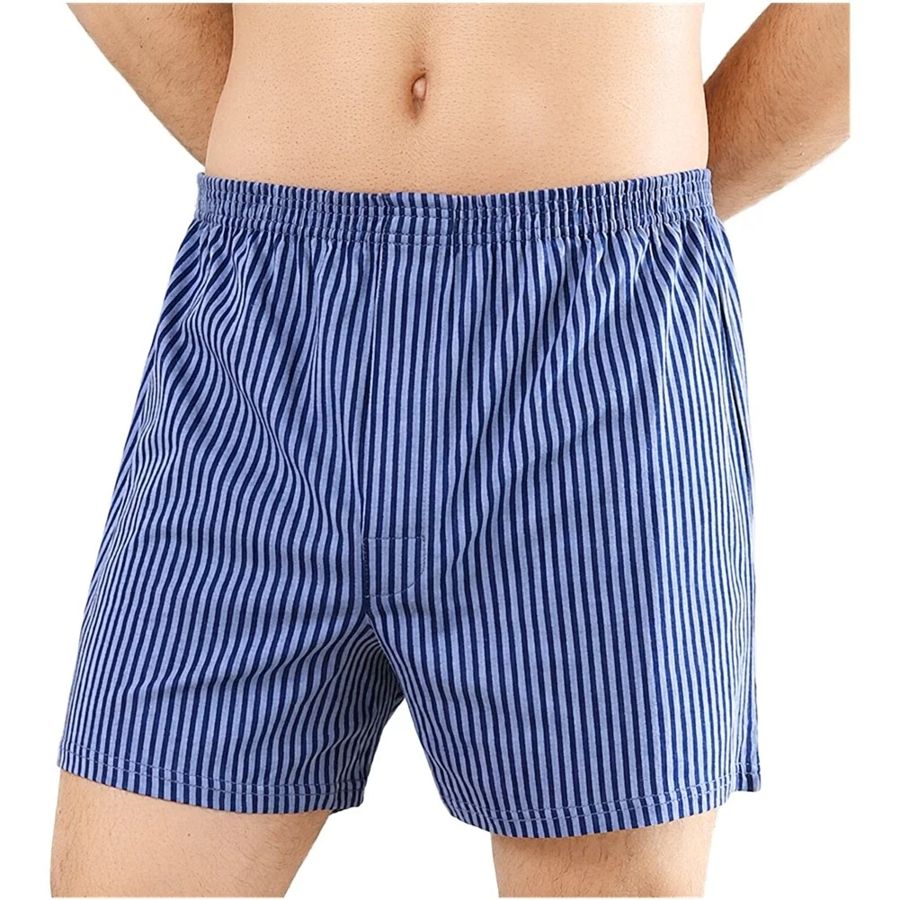 1pc Men Cotton Striped Sleepwear Breathable Comfortable Boxer Loose High Waist Pajama Shorts Summer Cooling Home Underwear