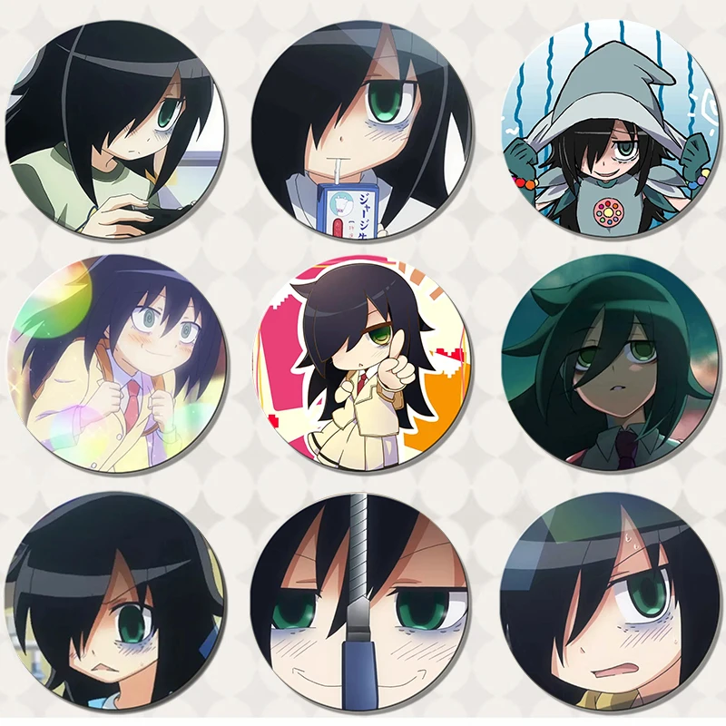 58mmWatamote Tomoko Kuroki Backrooms Button Pin Cute Anime Character Cartoon Brooch Badge for Backpack Accessories Decor Collect