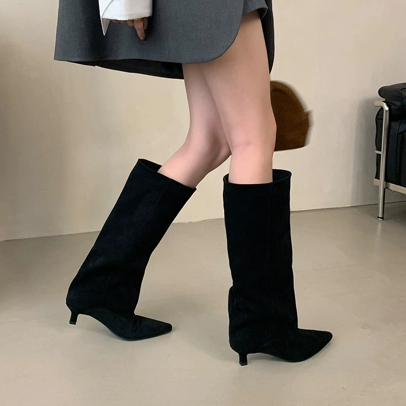 

Autumn Winter Street Style Thin Low Heels Women Knee-High Boots Sexy Pointed Toe Casual Party Shoes Long Botas Mujer