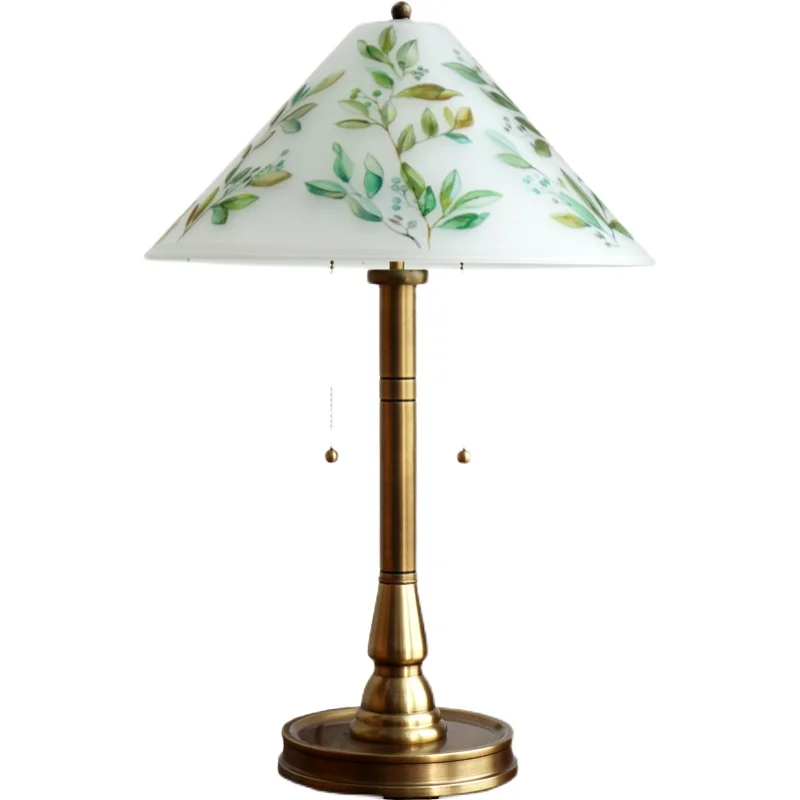 

All-copper hand-painted glass table lamp Central and North European light luxury high-end study living room bedroom decoration