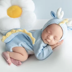 Traje de fotografía de dragón para recién nacido, mono de punto azul, traje de estudio de luna llena para bebé, disfraces creativos bonitos para fotografía