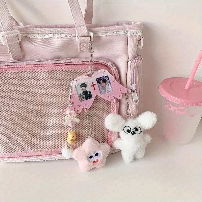 1Pc Winged Shape Handbag Hanging Ornament with 2Pcs1 Inch Photo Frame And Star Keychain, Plastic Photo Holder, Card Case