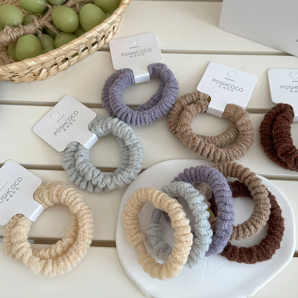 

2PCS Wool Knitted Small Hair Scrunchies Elastic Hair Bands Women Girls Ponytail Hair Ties Rubber Ropes Hair Accessories Winter