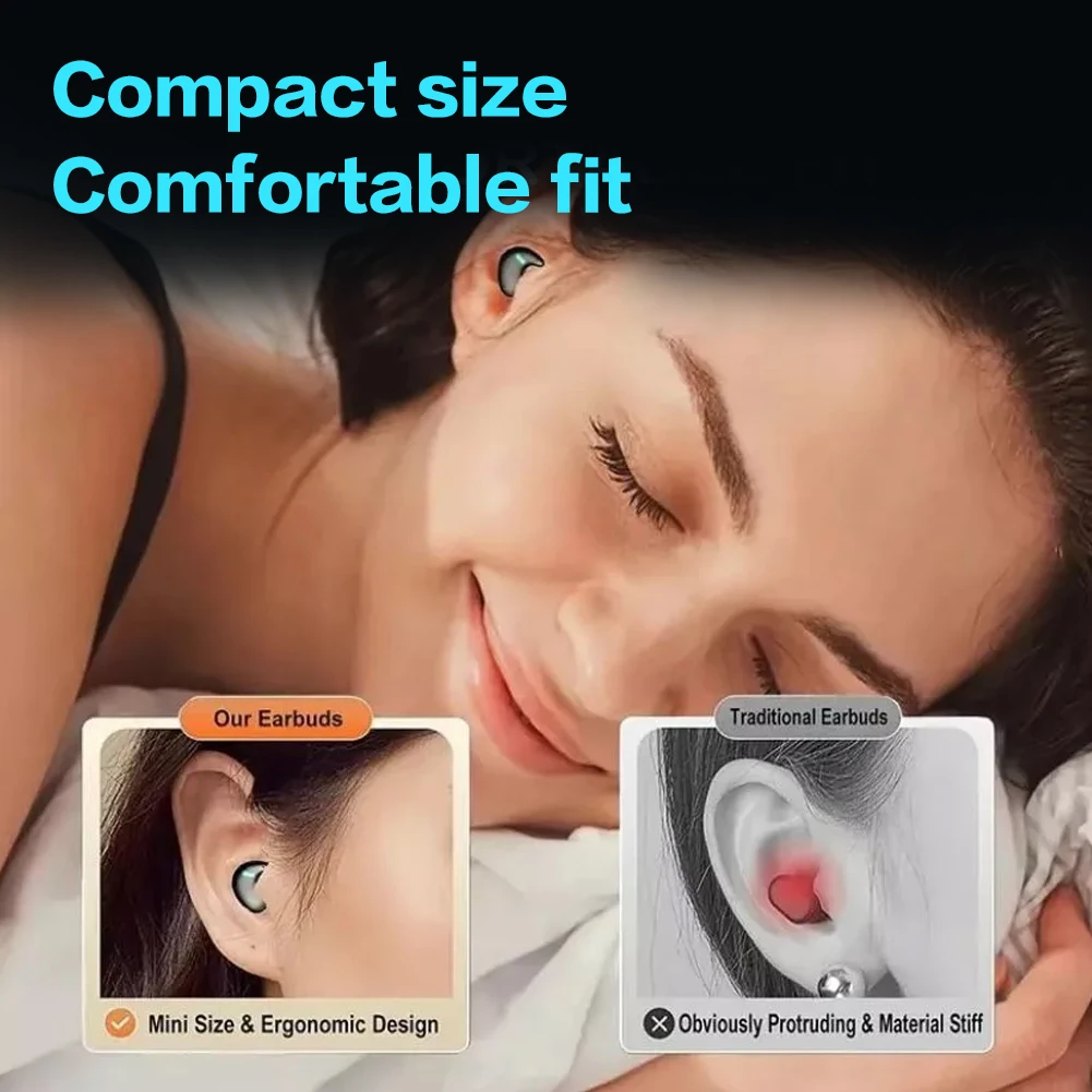 BT 5.3 Stereo Headphones with Charging Case Invisible Sleep Earphones Open Ear Headsets for Running Fitness Learning Accessories