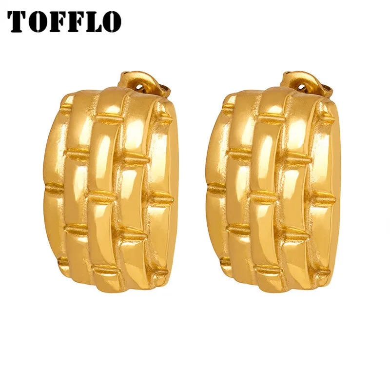 TOFFLO Stainless Steel Jewelry Watch Strap Design Smooth And Simple Earrings Women's Versatile Earrings BSF921