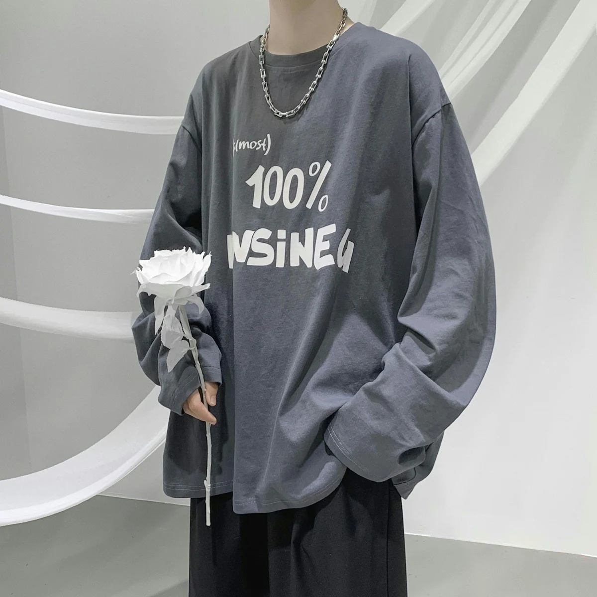 

Loose Long Sve round Ne Men's T-irt Sli Comfortable Autumn New Faion Trendy Printed Casual Youthful Fit T-irt