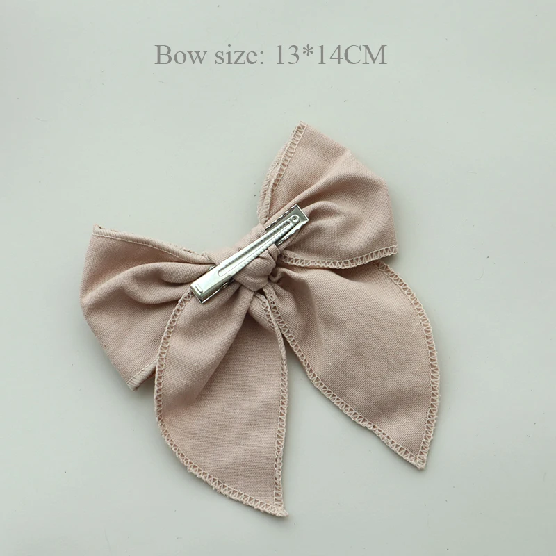 Beautiful Girl Hair Clips Big Linen Hair Bows 5.2 In Handmade Vintage Kids Solid Hairgrips Children Hair Accessories New