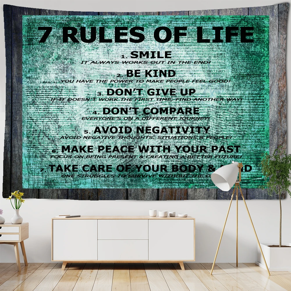 

Retro Style Wooden Word Pattern Tapestry Hippie Art Polyester Background Cloth Wall Hanging Boho Psychedelic Room Decor Blanket