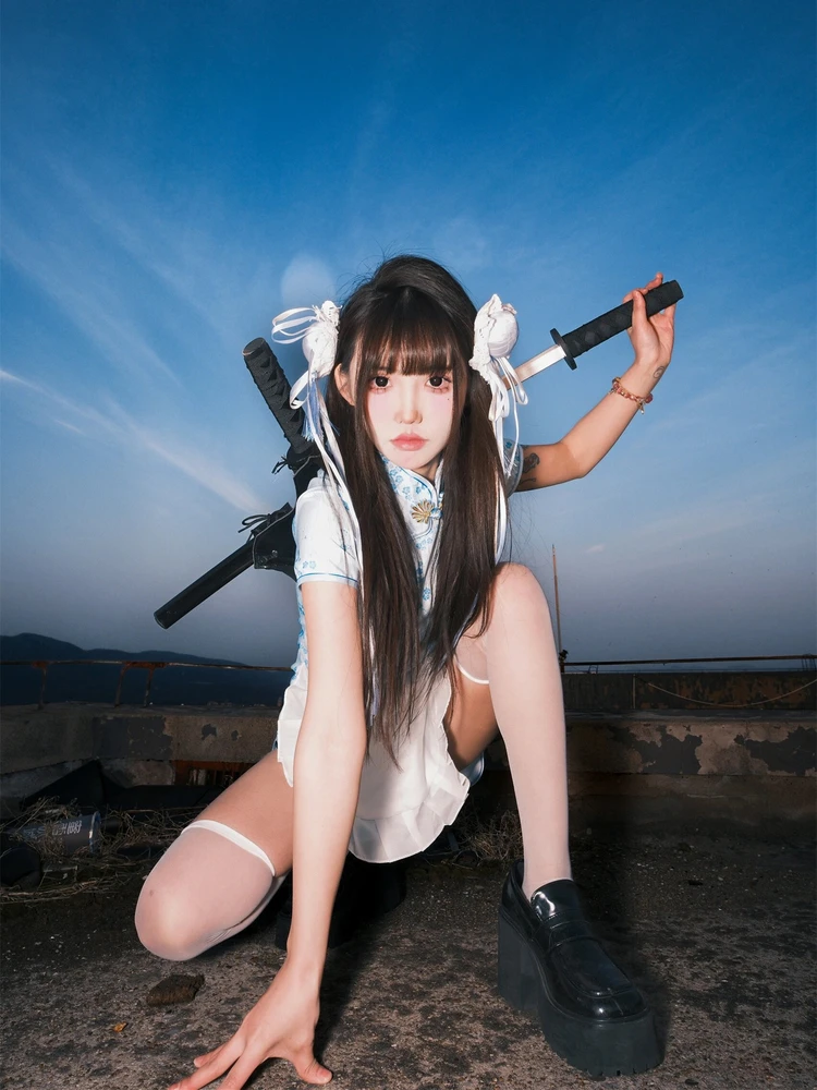 فستان تشيونغسام جديد بالطراز الصيني، زي تنكري للهالوين وعيد الميلاد، تنورة خادمة ناعمة للفتيات، تشيونغسام قصير للارتداء اليومي #4