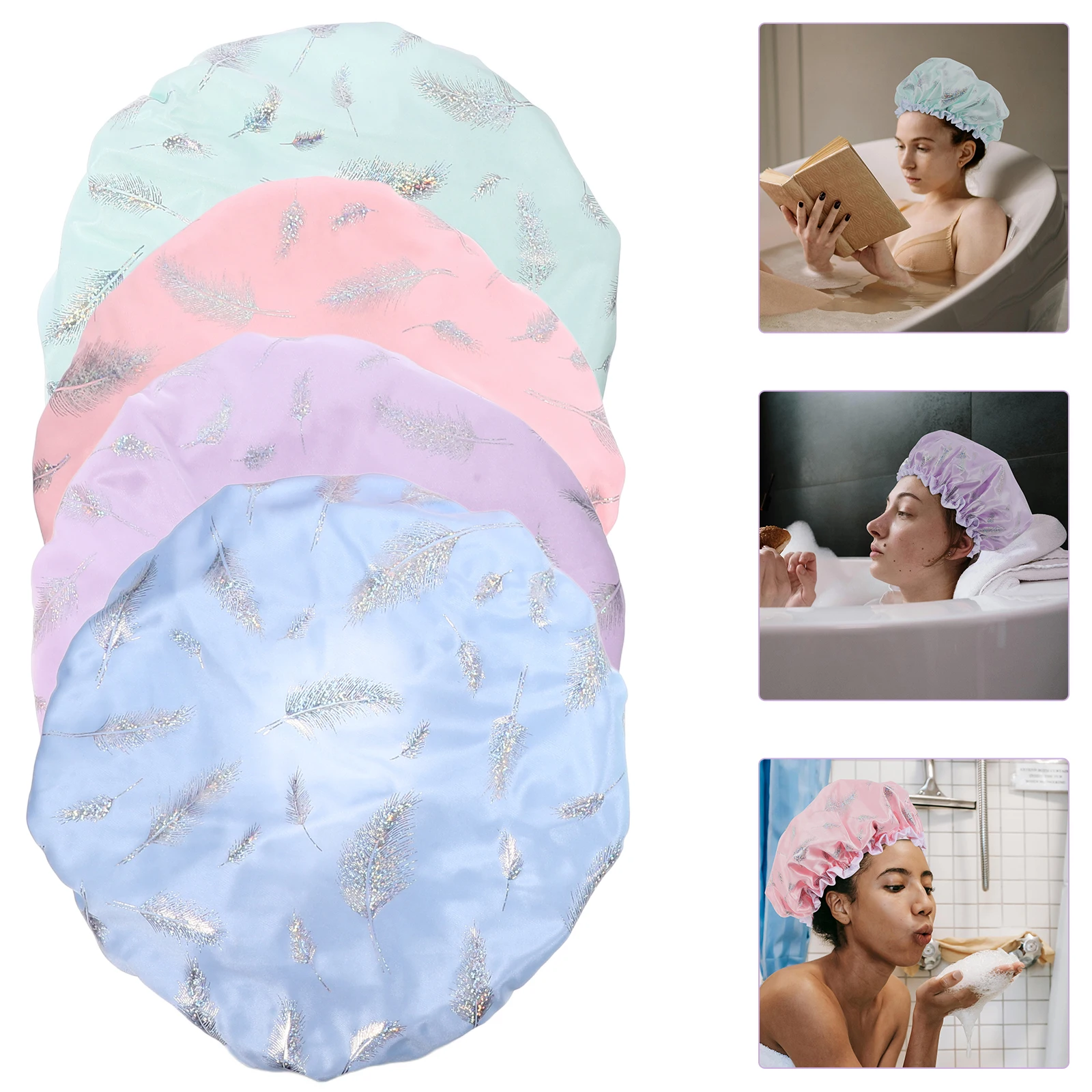 

4 Pcs Waterproof Bath Headset Kid Shower Cap Kids Elastic Aldult Decorative Reusable