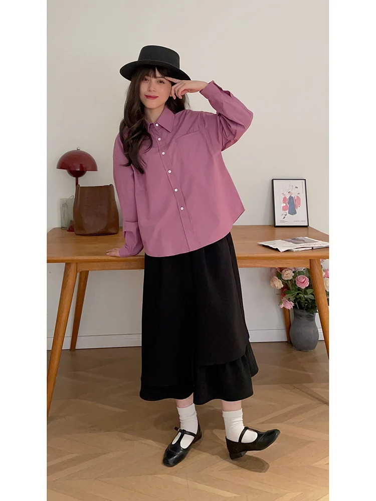 

Женская свободная повседневная рубашка из хлопка с длинным рукавом на пуговицах, однотонная, осенняя, модная, для похудения