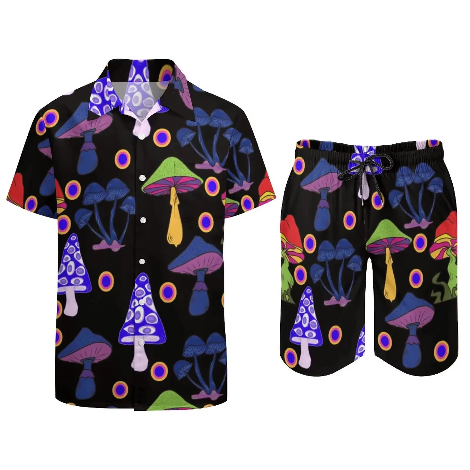 Men Sets Magic Mushroom 80S 90S 3D Print Hawaiian Shirt Set Men's Women's Casual Fashion Shirt+Shorts 2PCS Outfit Set Beach Suit - Image 5