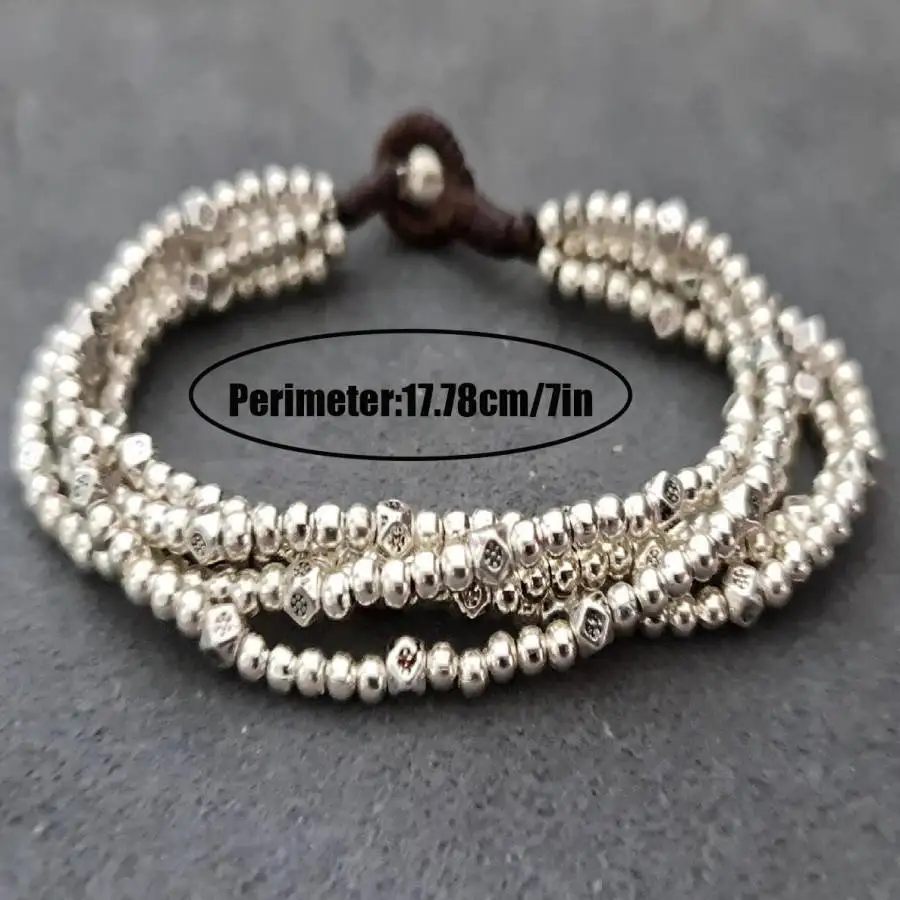 Handmade Silver beads five rows bracelet, men's cuff button bracelet, Ramadan prayer bead bracelet,holiday gift, daily wear view 3