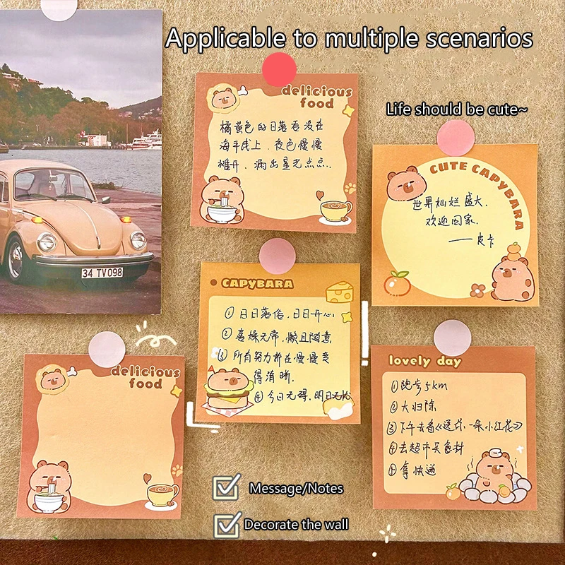 50 แผ่น Kawaii Capybara การ์ตูนสัตว์ Sticky Notes Pad ตกแต่งเครื่องเขียนสติกเกอร์อุปกรณ์สํานักงานโรงเรียนของขวัญเด็ก