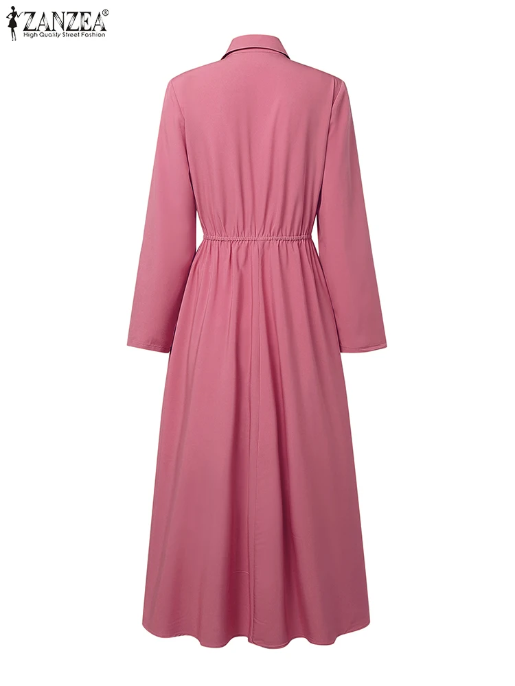 ZANZEA فساتين قميص طويلة أنيقة للنساء لخريف 2025 بأكمام طويلة ماكسي فيستدوس موضة طية صدر السترة مطوي رداء حفلات مكتب سيدة فام