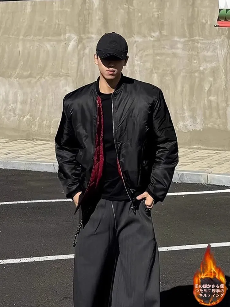 

Утепленная мужская куртка-бомбер для осени и зимы, американский подростковый хлопковый костюм Cleanfit, хлопковый бейсбольный костюм с красной подкладкой