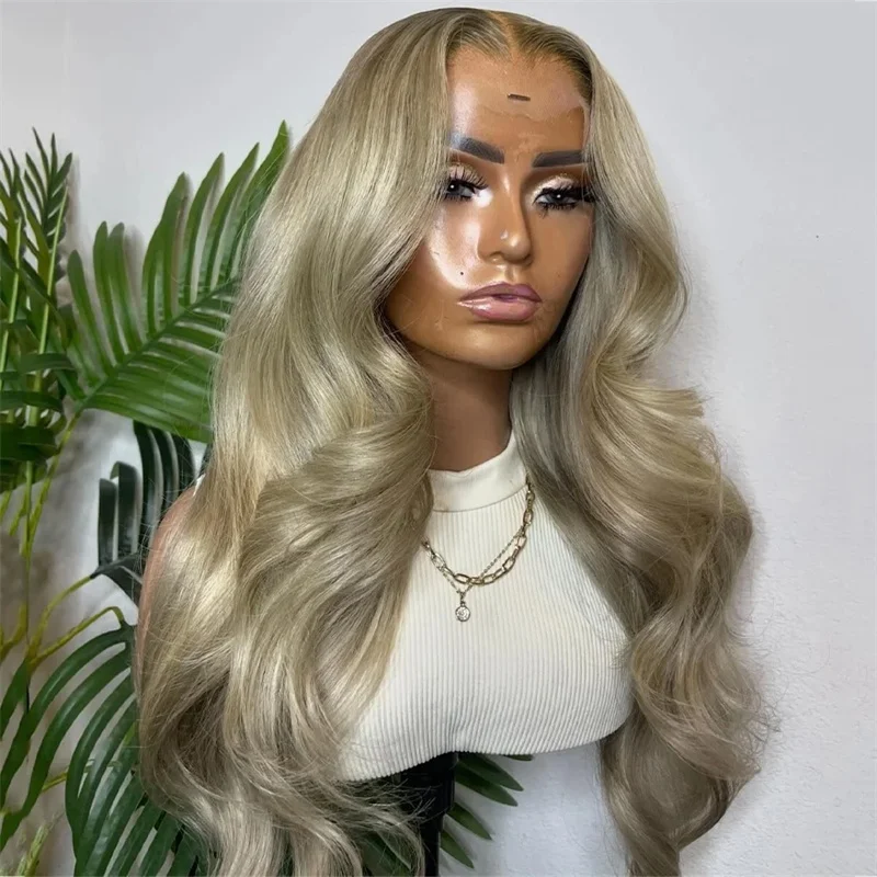 Ash Blonde Wig Long Body Wave Synthetic Lace Front Wig Jet Black Platinum Blonde Hair Colored Lace Frontal Wigs for Women Party