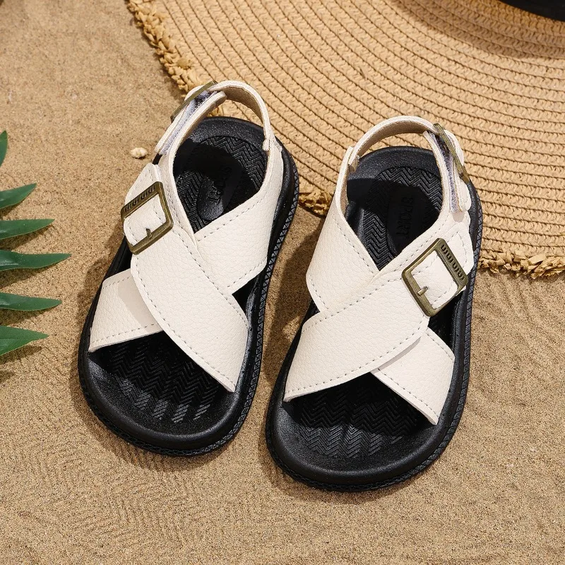 Girls' Retro Cross Beach Shoes 2026 New Children's Soft Sole Lightweight and Versatile Open Toe Beach Shoe Buckle Fashion Sandal