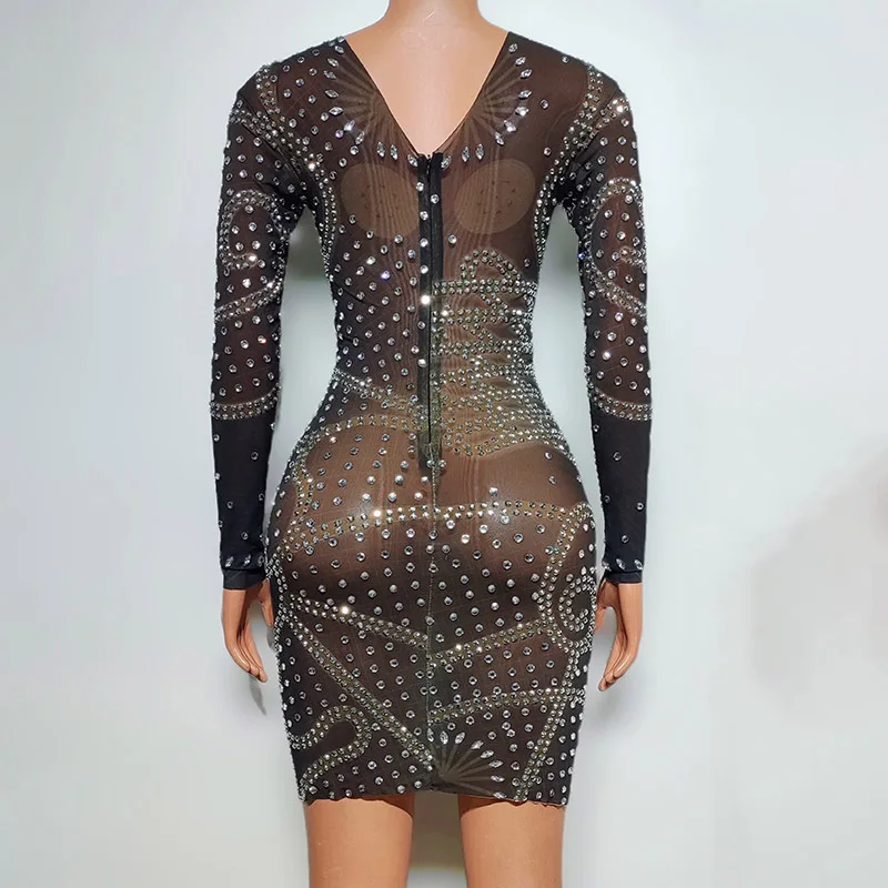 Glamorous Black Diamond Evening Dress - Star Performance Gown for Red Carpet Catwalk & Dance Shows Chic and Sweet Evening Dress