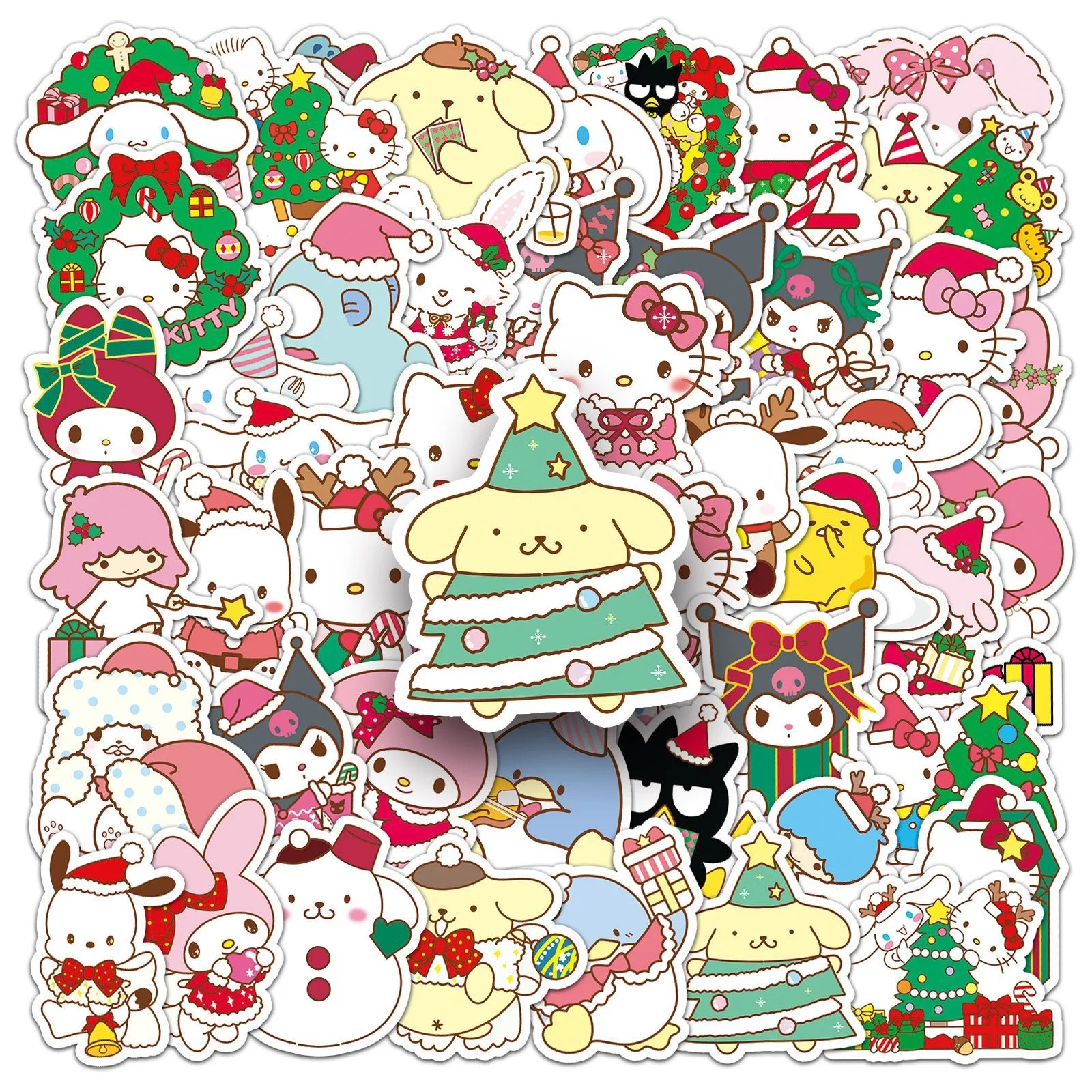 

10/50pcs Christmas Sanrio Hello Kitty Kuromi Stickers Kawaii Decals DIY Waterproof Graffiti Laptop Motorcycle Stationery Sticker