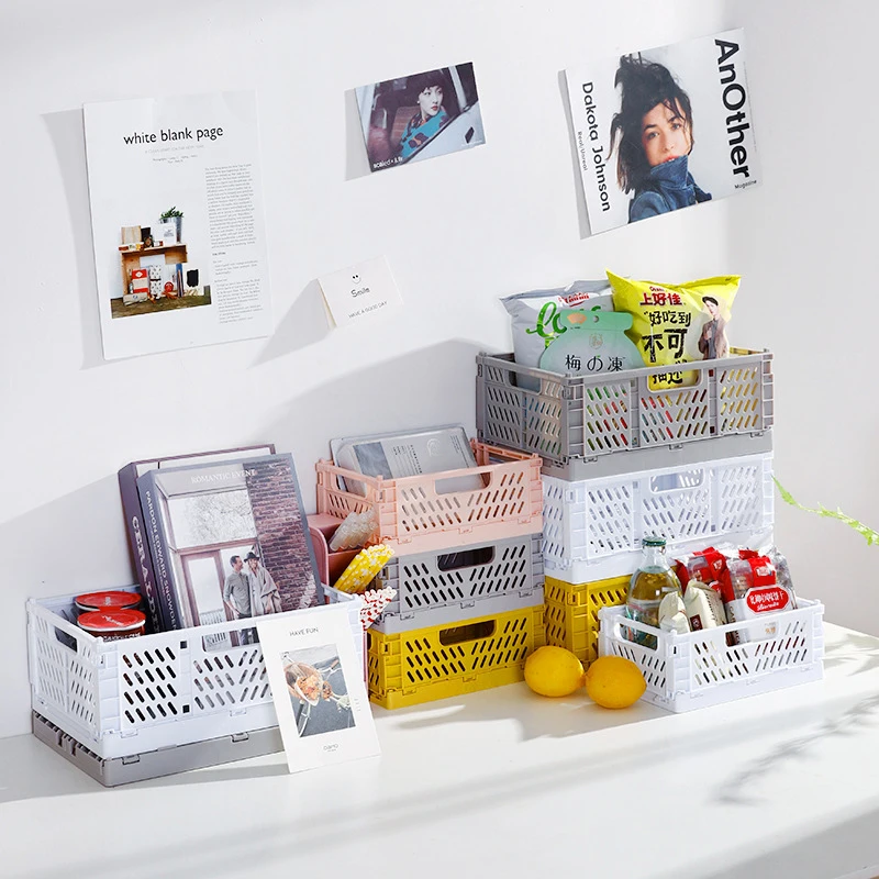 Plastic Foldable Storage Crate Folding Box Basket Stackable Cute Makeup Jewellery Toys Boxes For Storage Box Organizer