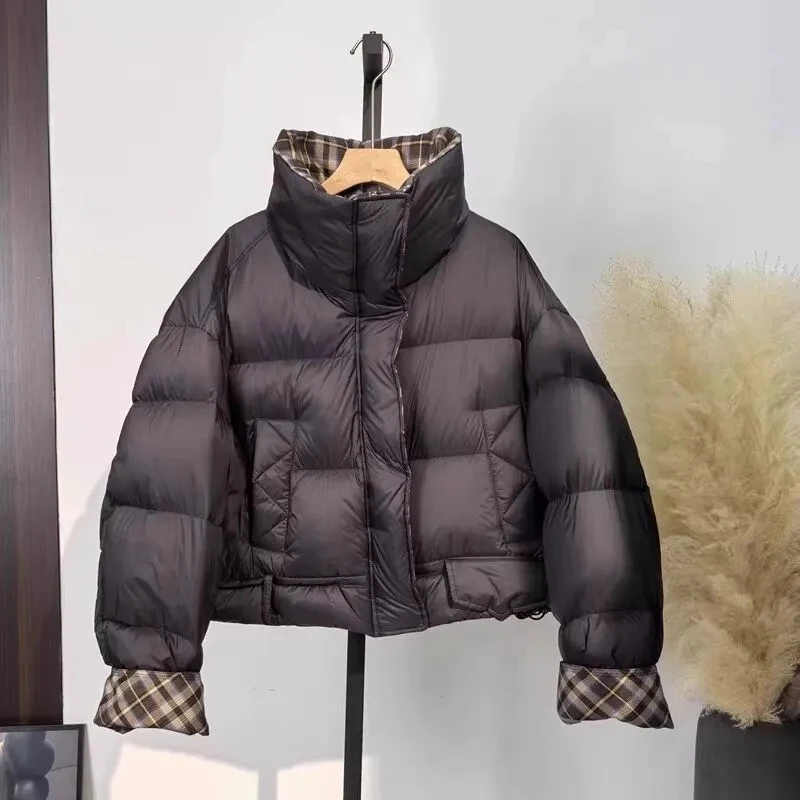 2026 Fashion Contrast Thick Warm Cotton-padded Jacket Women Parkas Short Loose Long Sleeve Waterproof Overcoat Lady Outerwear