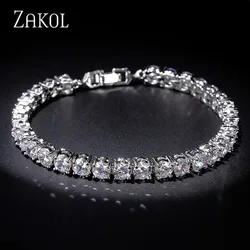 ZAKOL Luxury 5mm Cubic Zirconia Men Tennis Bracelets Crystal Bracelet for Women Silver Color Hip Hop Jewelry