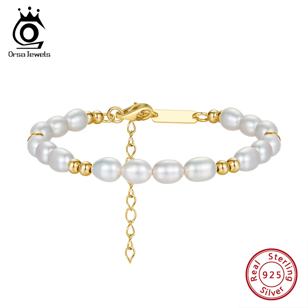 

ORSA JEWELS Genuine 925 Sterling Silver Cultured freshwater Pearl Bracelet Fashion Chain Bracelet for Women Jewelry GPB36