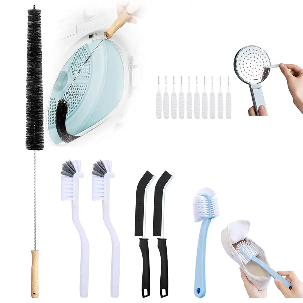 

Cleaning Brush Set for Washing Machine, Bathroom, Shower & Kitchen - Scrub Brushes with Long Handle, Stiff Bristles, Crevice