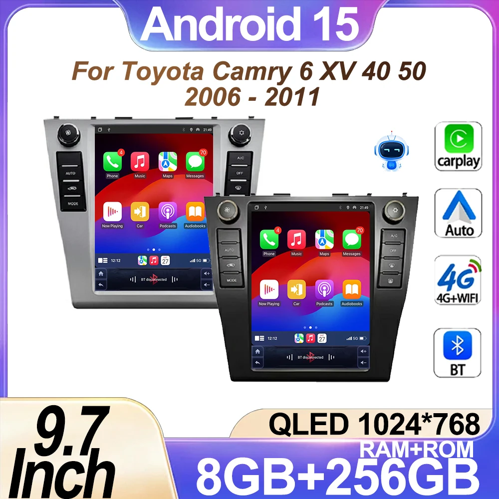 9.7 بوصة أندرويد 15 لتويوتا كامري 6 XV 40 50 2006 - 2011 راديو السيارة ستيريو السيارات Carplay نظام تحديد المواقع والملاحة لاعب وحدة رئيس الفيديو