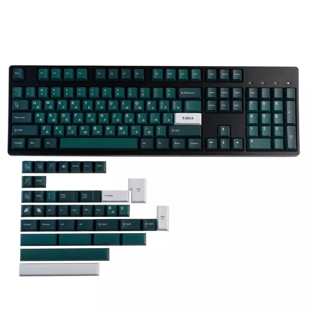 1 Set GMK Taiga Keycaps PBT Dye Sublimation Russian Key Cap Cherry Profile Green Keycap For MX Switch Mechanical Keyboard