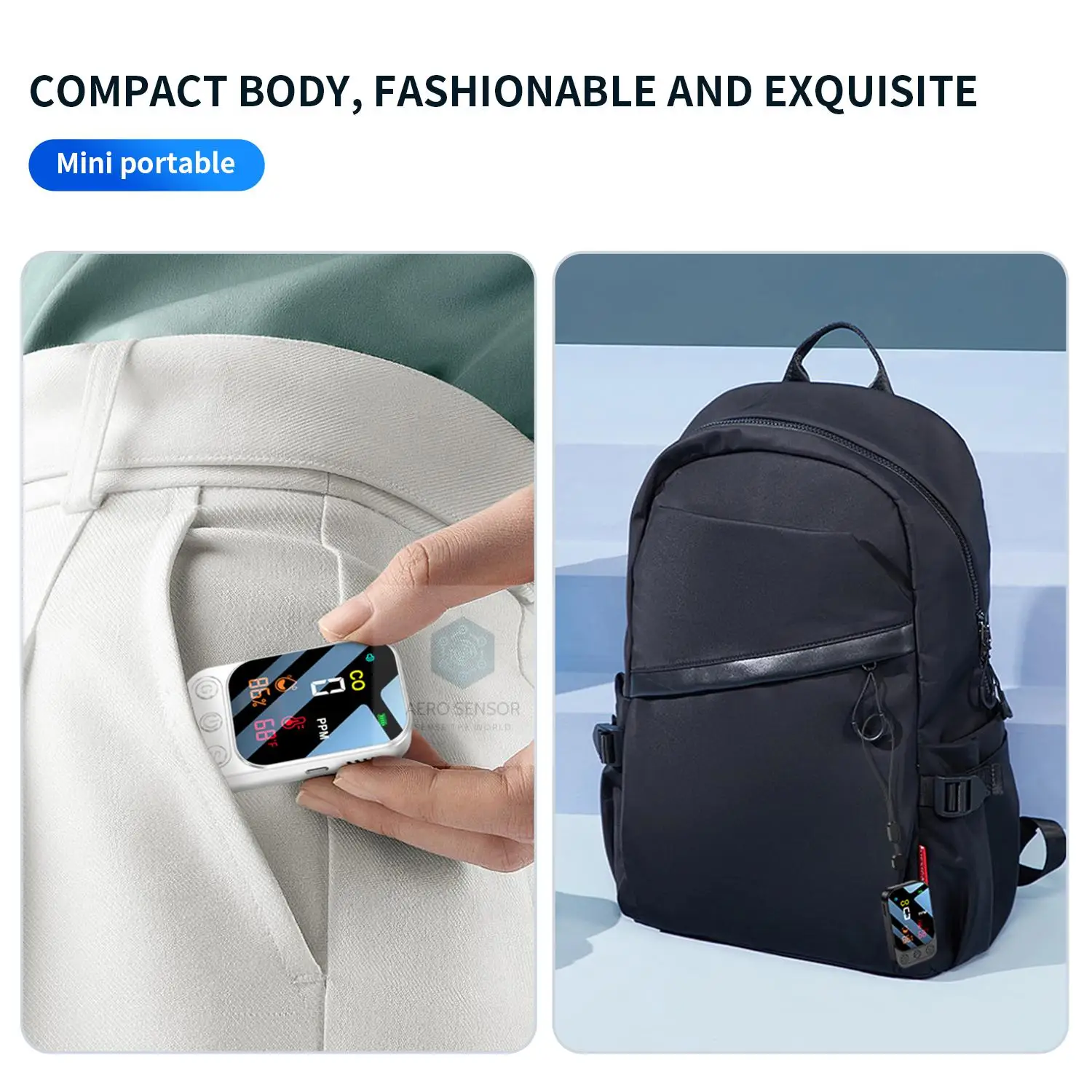 Carbon Monoxide Detector Portable Mini Air Quality Monitor with Lanyard Smoke Alarm CO Gas Meter Temperature Humidity Sensor