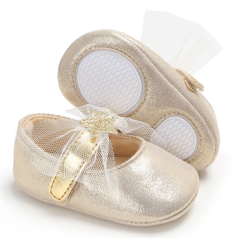 أحذية مشي لطيفة للأطفال باللون الذهبي، أحذية باليه مسطحة مع أشرطة قابلة للتعديل للفتيات، مريحة للمشي في الوقت الأول