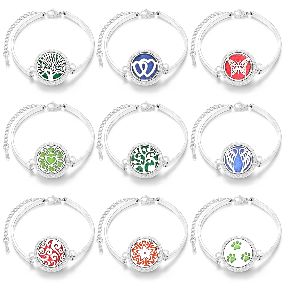 

Fashion Rhinestone Butterfly Angel Wings Aromatherapy Essential Oil Bracelet Women Perfume Lockets Diffuser Bangle Jewelry Gift