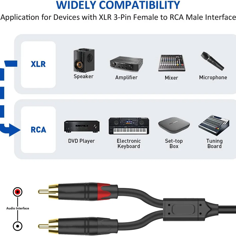 Podwójny lotos 2RCA męski na żeński kabel Audio XLR AV mikrofon mieszający stabilny, zrównoważony kabel Adapter sygnału wzmacniacza