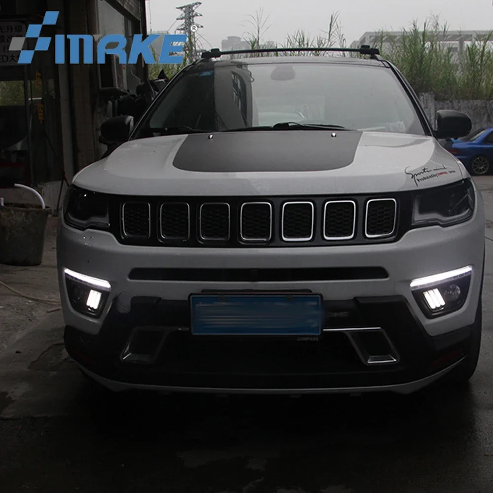 1 pair For Jeep Compass 2017 2018 2019 LED DRL Daytime Running Light Daylight yellow turn Signal lamp lights