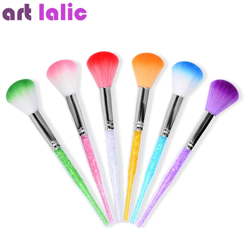 

Artlalic Colorful Nail Art Glitter Brush with Rhinestone Handle Acrylic UV Gel Powder Remover Dust Clean Makeup Foundation Tool