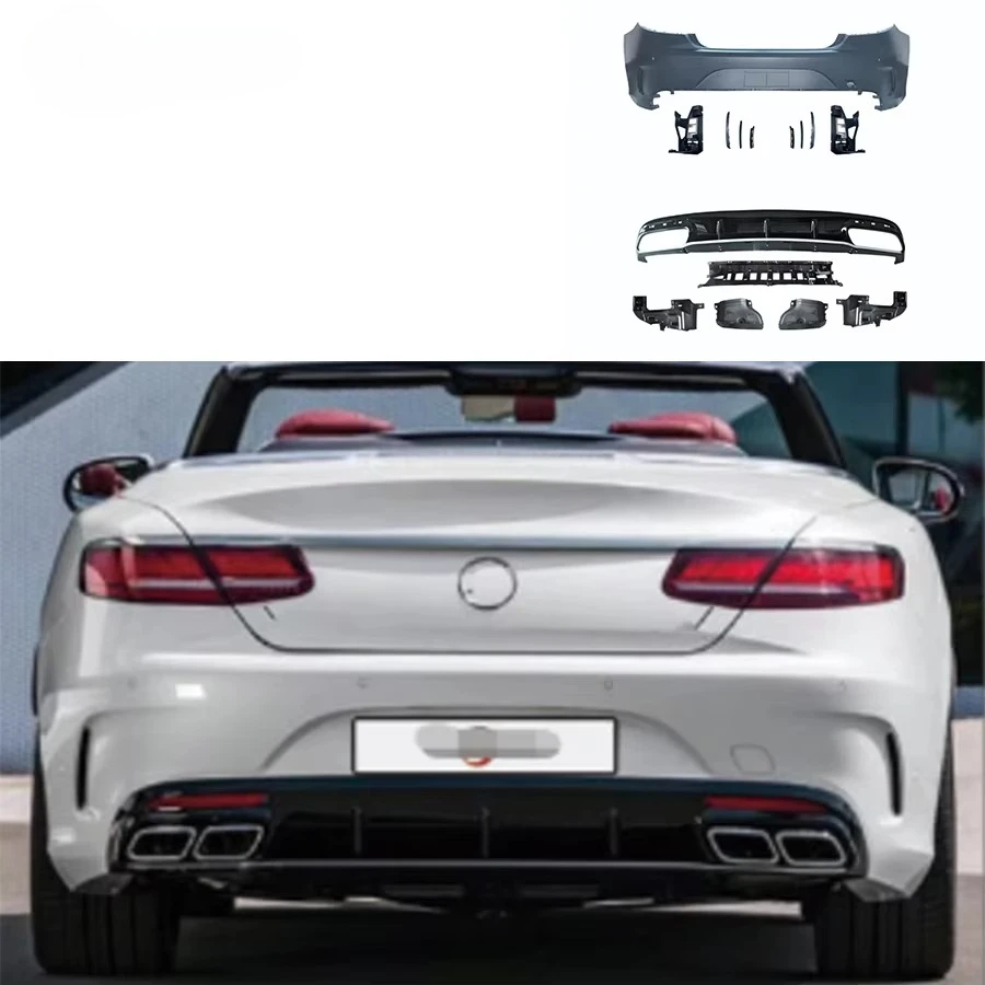 For S Class C217 Upgrade  S63 S65 Body Kit  Rear Bumper  Rear Diffuser Exhaust Tip Facelift Full Set Car Accessories for C217