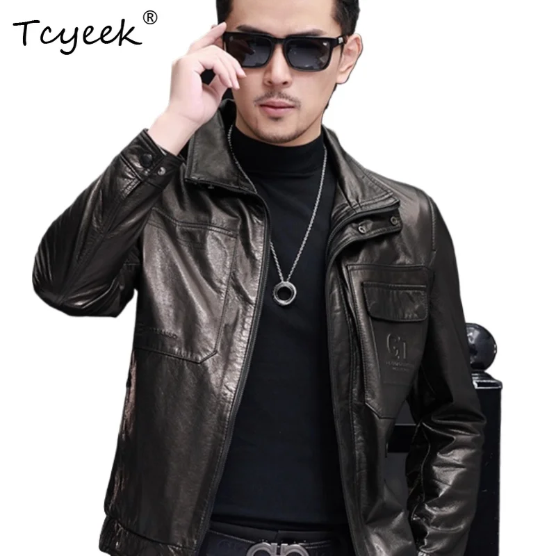 

Tcyeek из натуральной коровьей кожи, осень-зима, модная мужская куртка со съемным пуховым подкладкой и лацканами Куртка Кожаная Мужская 가죽 자켓