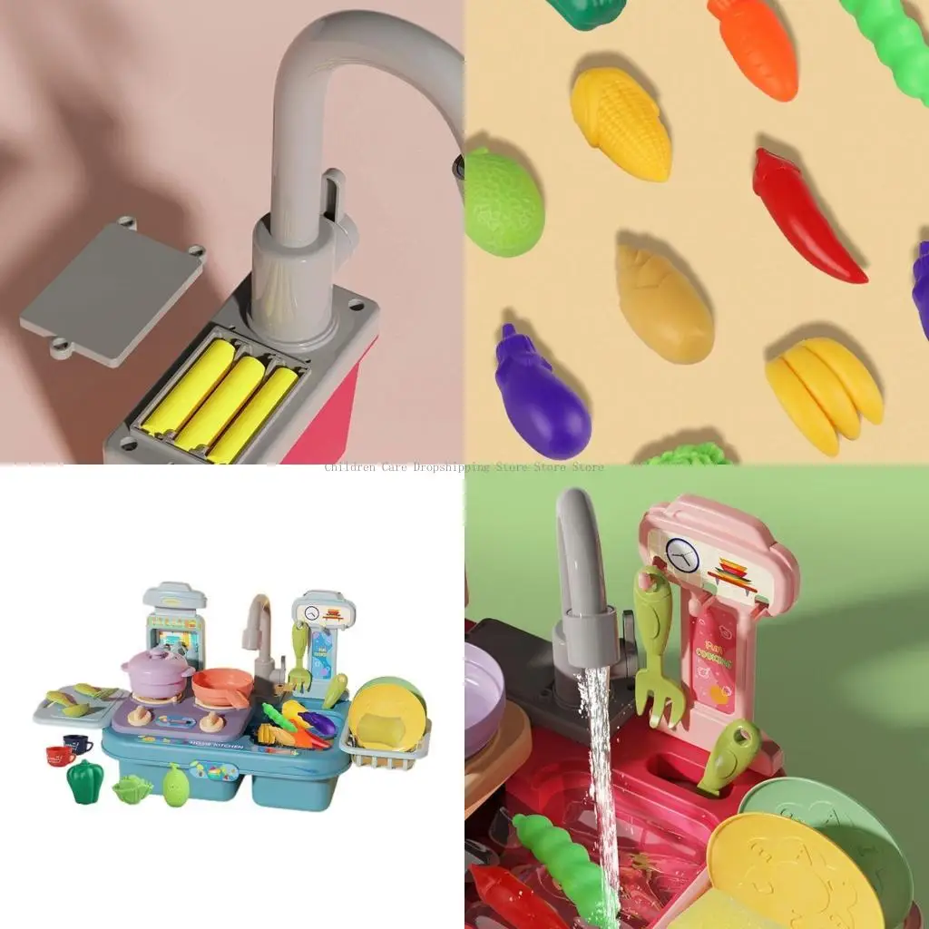 Aanrechtspeelset met stromend water Keukenrollenspel Vaatwasserspeelgoed