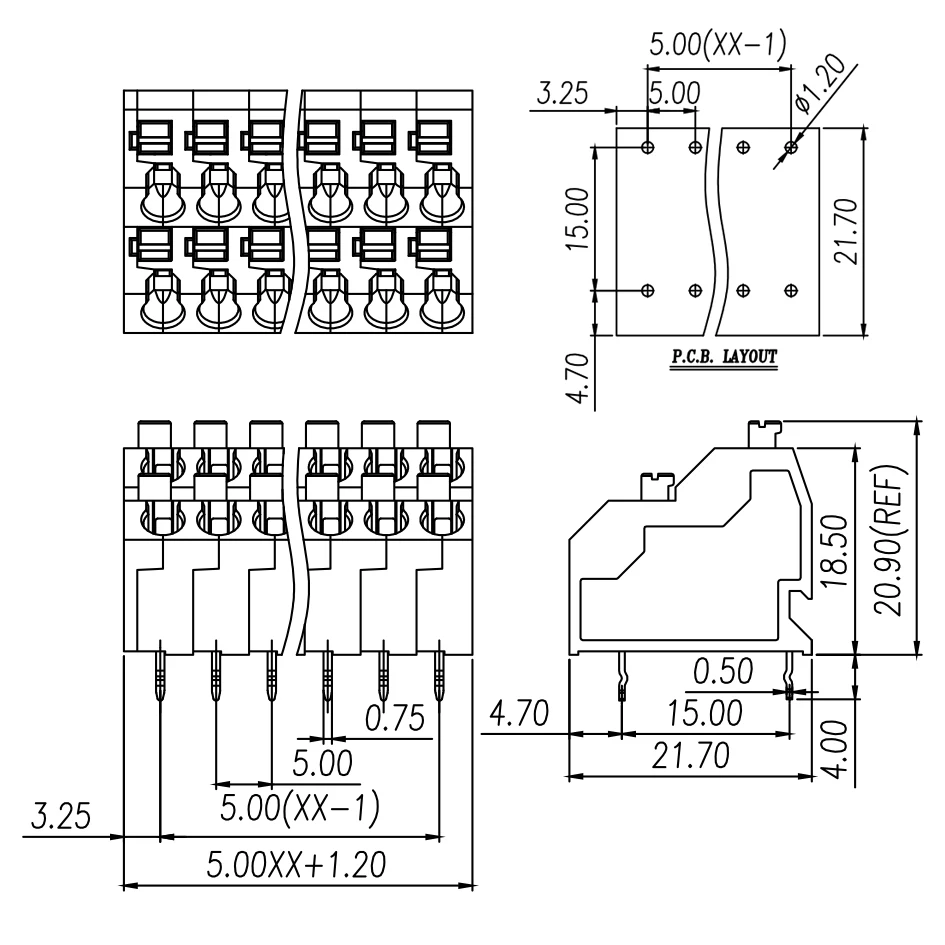 Spring PCB double-layer terminal BLOCKS DG250T KF250T-5.0mm screw-free KF250T